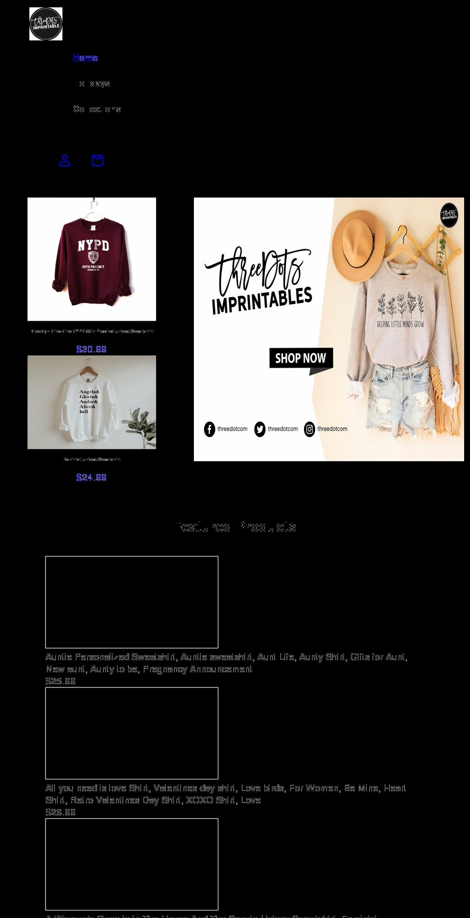 threedotsimprintables.com shopify website screenshot