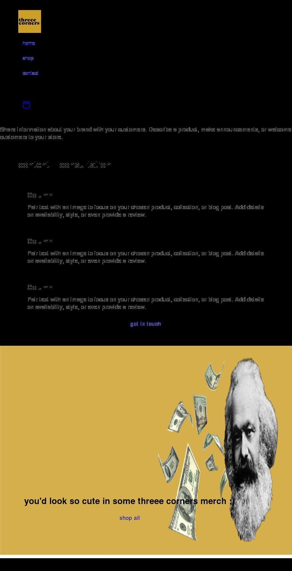 threeecorners.com shopify website screenshot