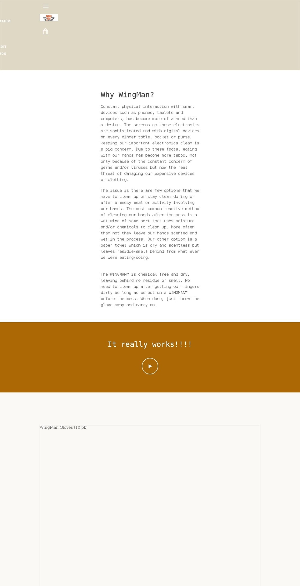 threefingerglove.com shopify website screenshot