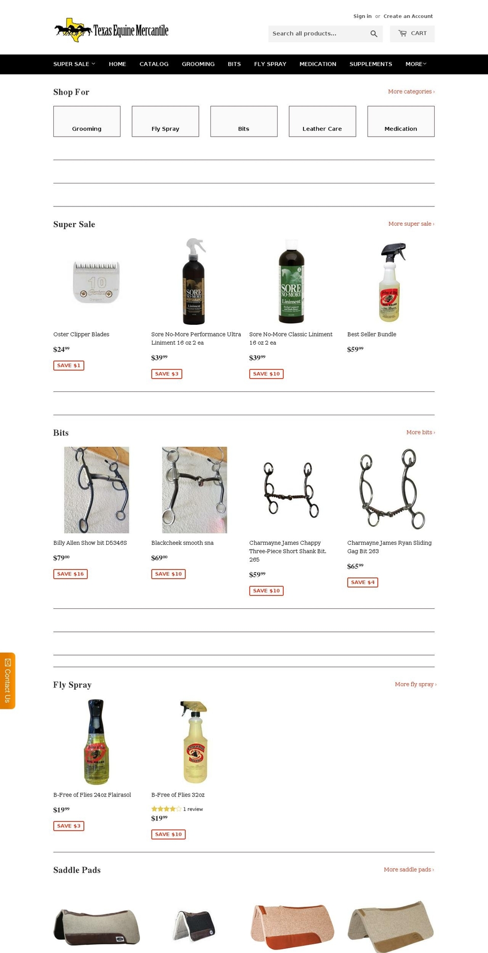 threehorsesupply.com — Shopify storefront screenshot