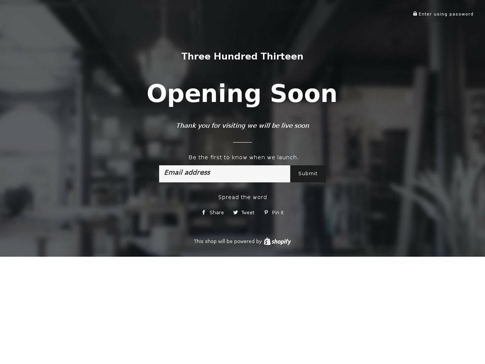 threehundredthirteen.com — Shopify storefront screenshot