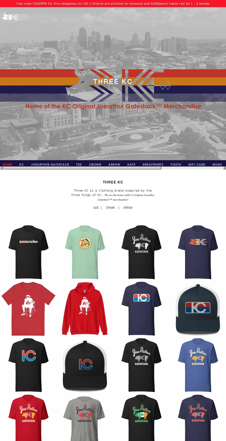 threekcclothingco.com shopify website screenshot