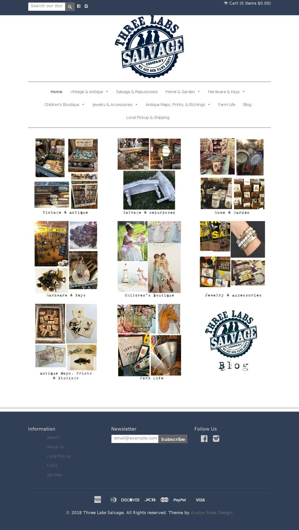 serendipity-theme Shopify theme site example threelabssalvage.com