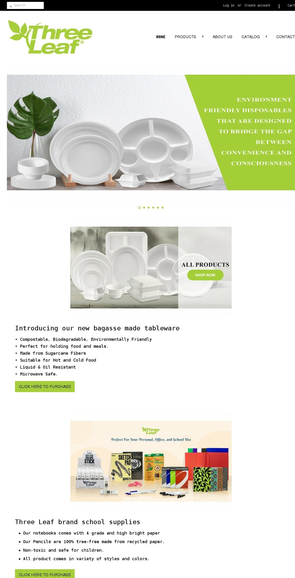 threeleafproducts.com shopify website screenshot