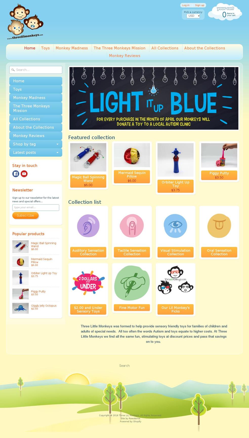 threelilmonkeys.com shopify website screenshot