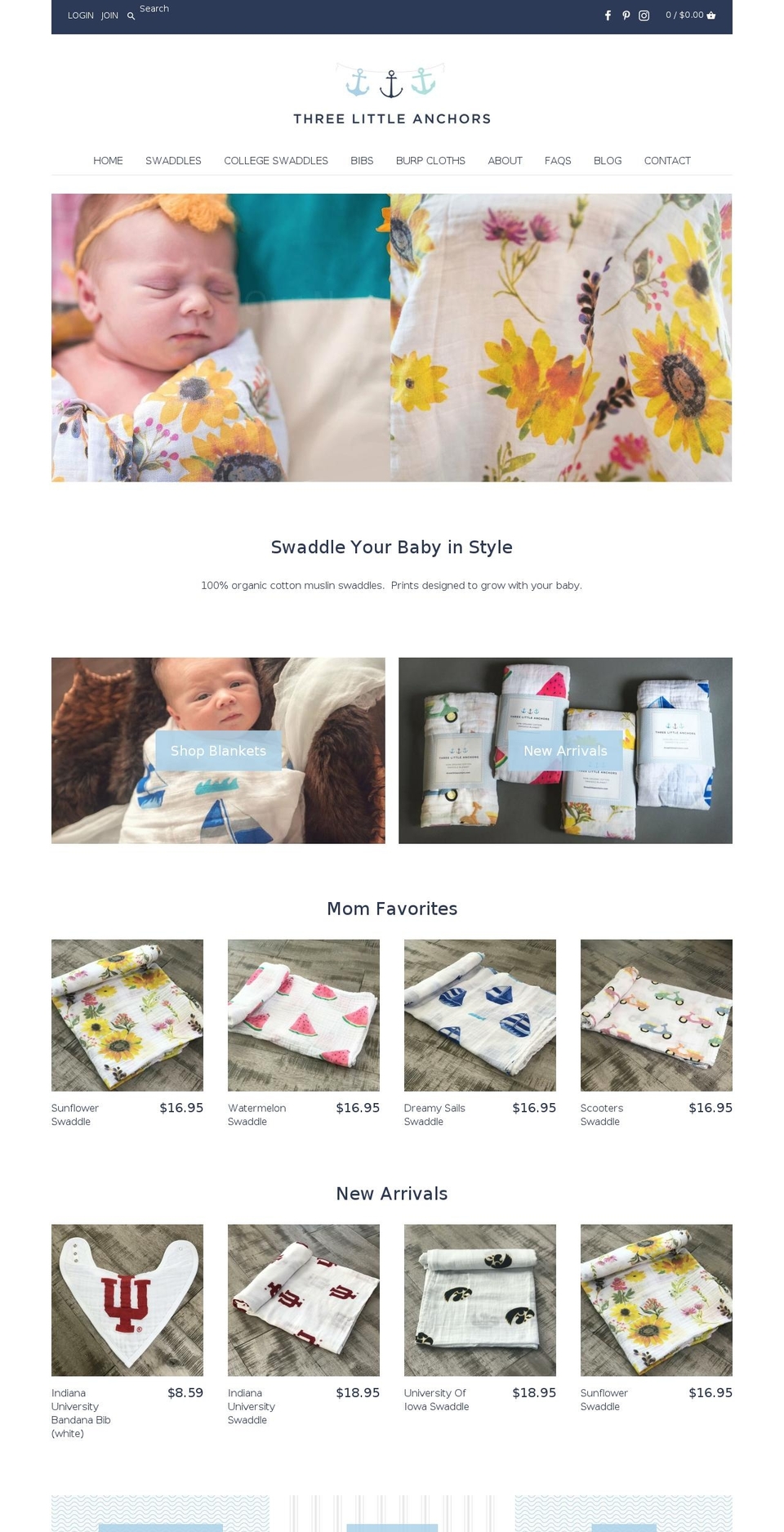 threelittleanchors.com shopify website screenshot