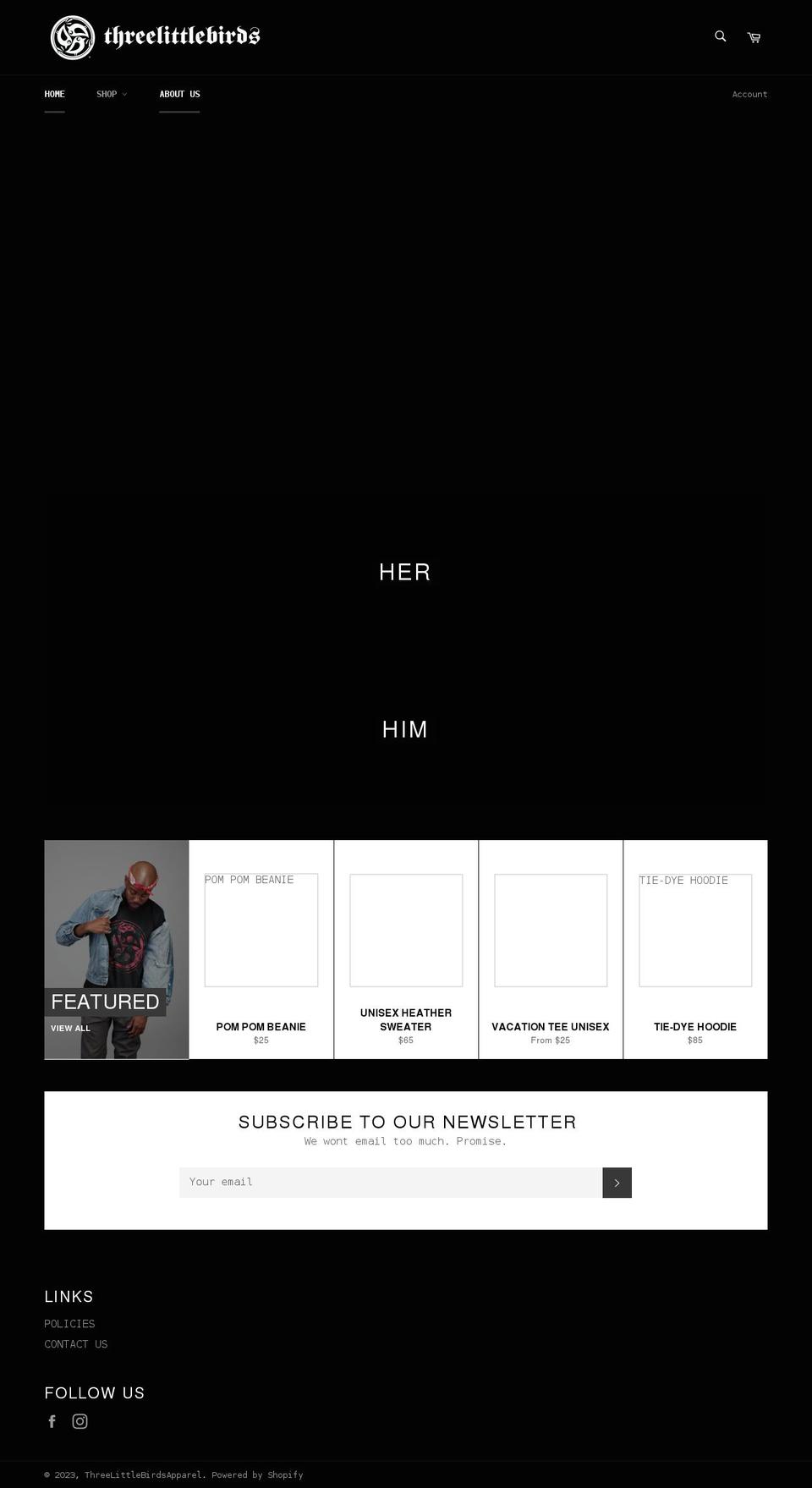 threelittlebirds.com shopify website screenshot