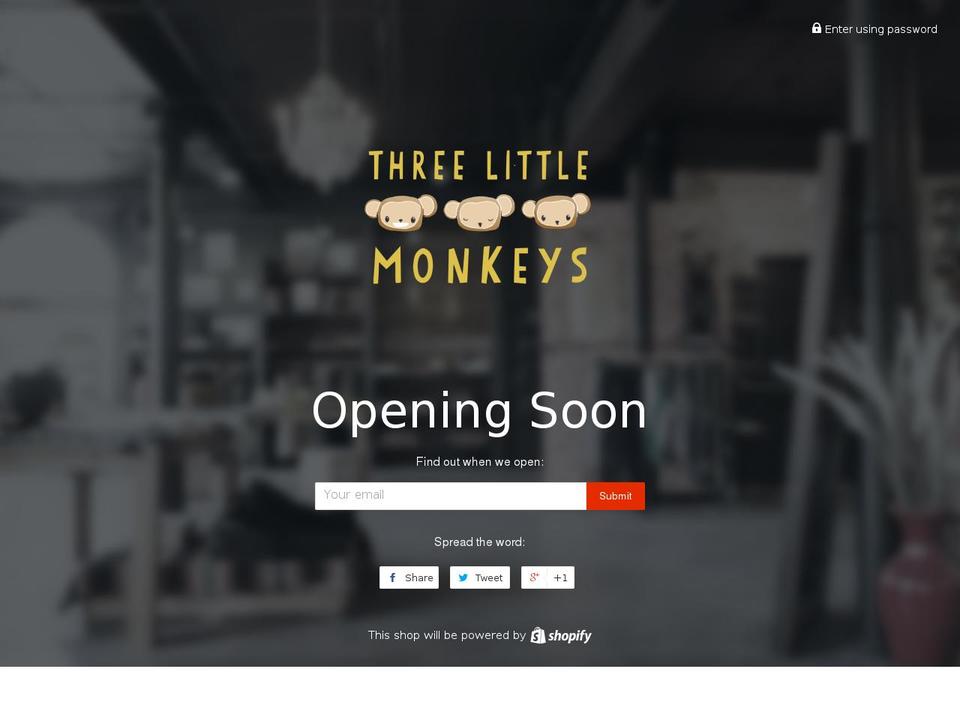threelittlemonkeyskw.com shopify website screenshot