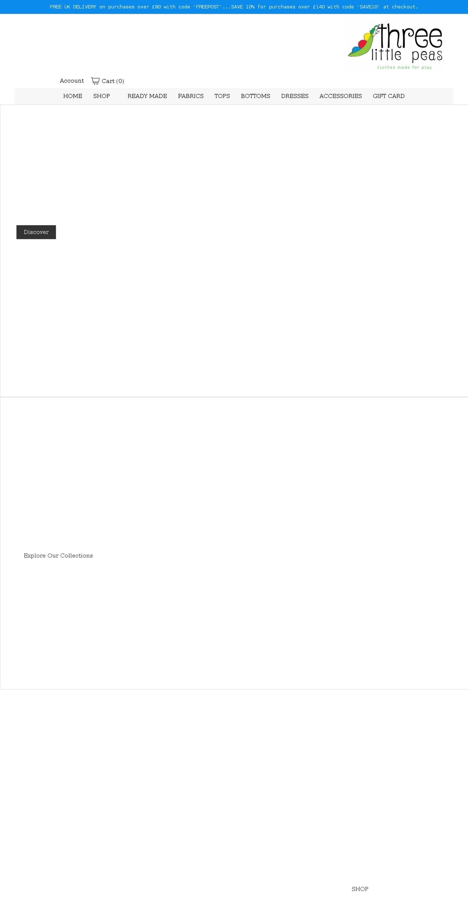 threelittlepeasclothing.com shopify website screenshot