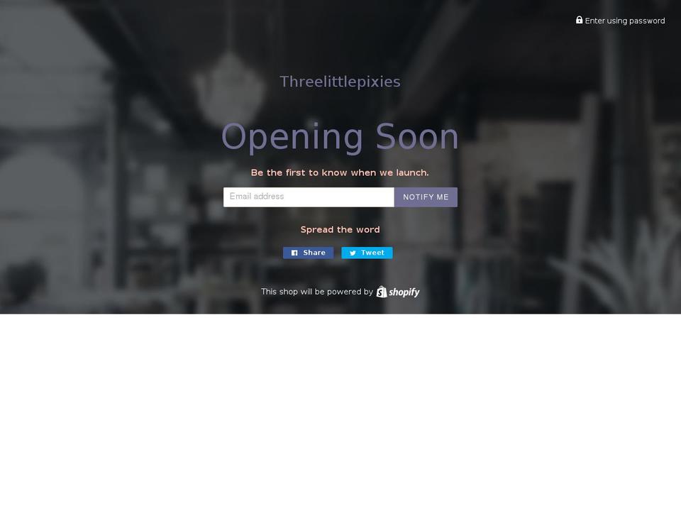threelittlepixies.com shopify website screenshot