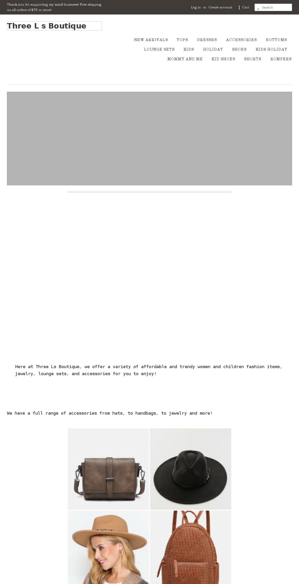 threelsboutique.com shopify website screenshot