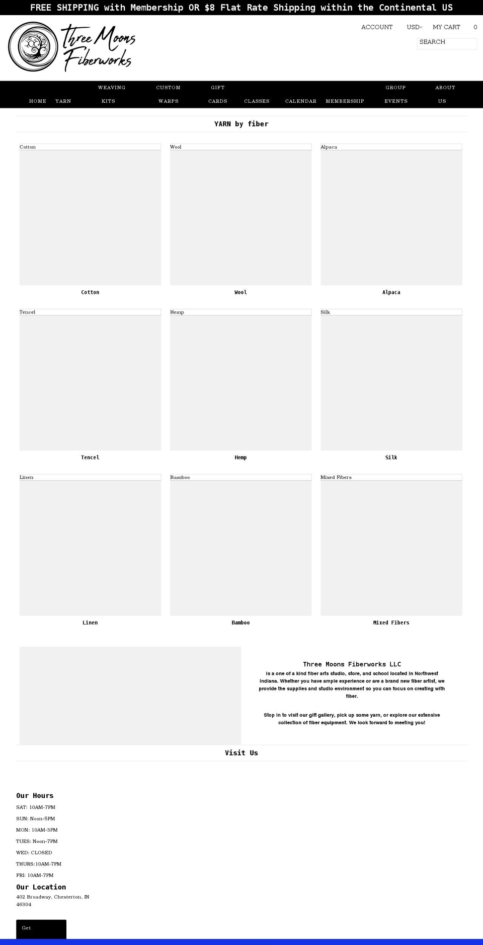 threemoonsfiberworks.com shopify website screenshot