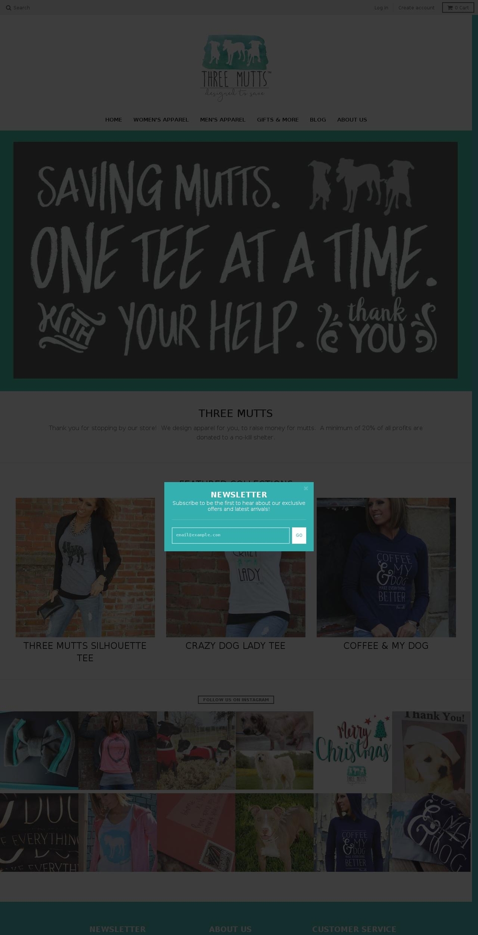 threemutts.com shopify website screenshot