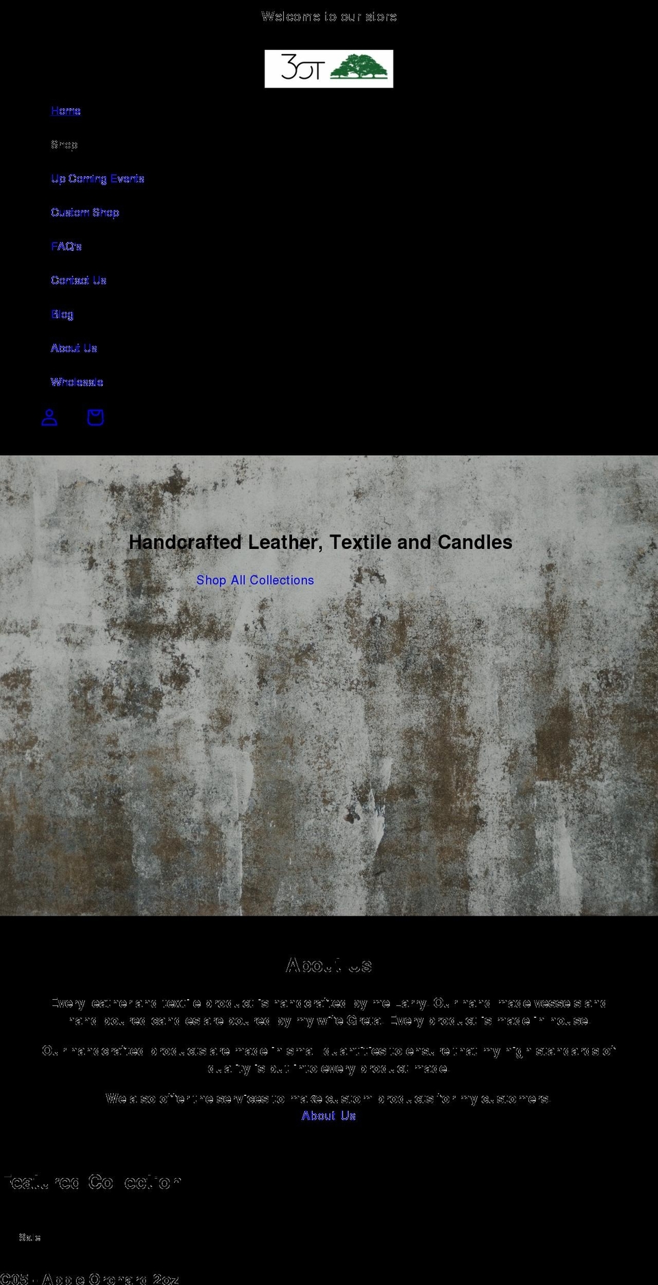 threeoakstextiles.com shopify website screenshot