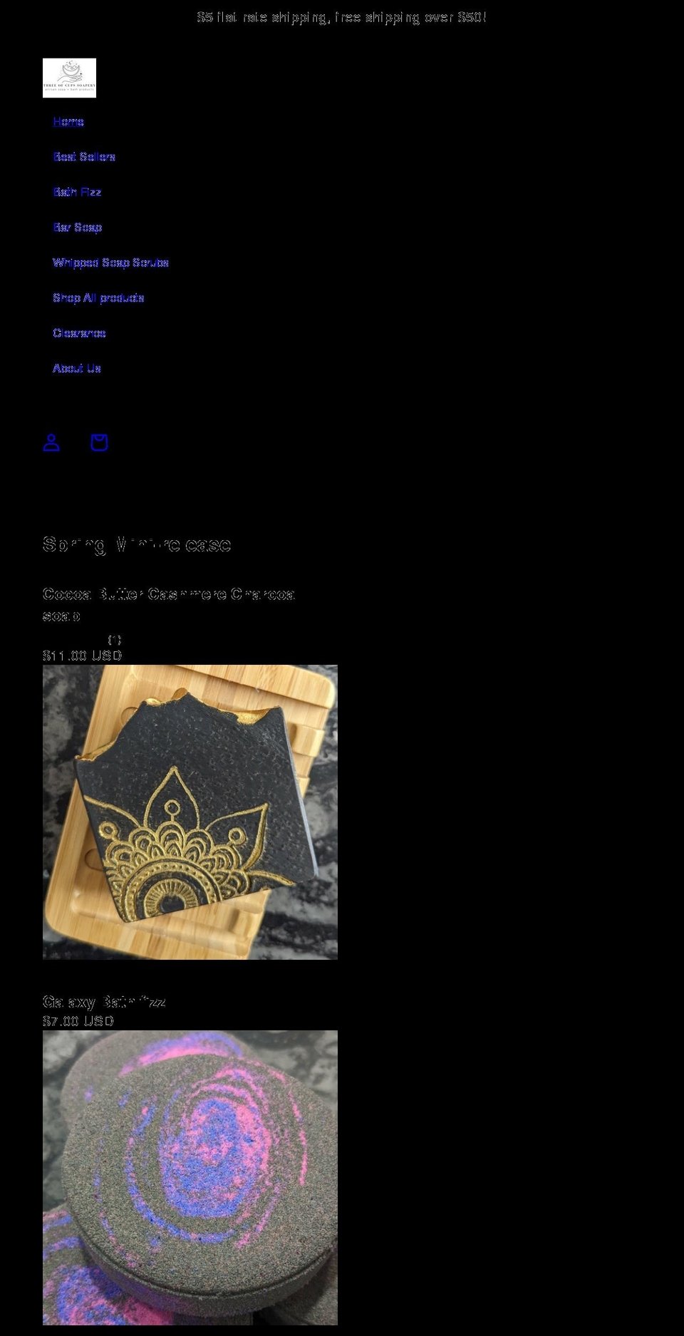 threeofcupssoapery.com shopify website screenshot