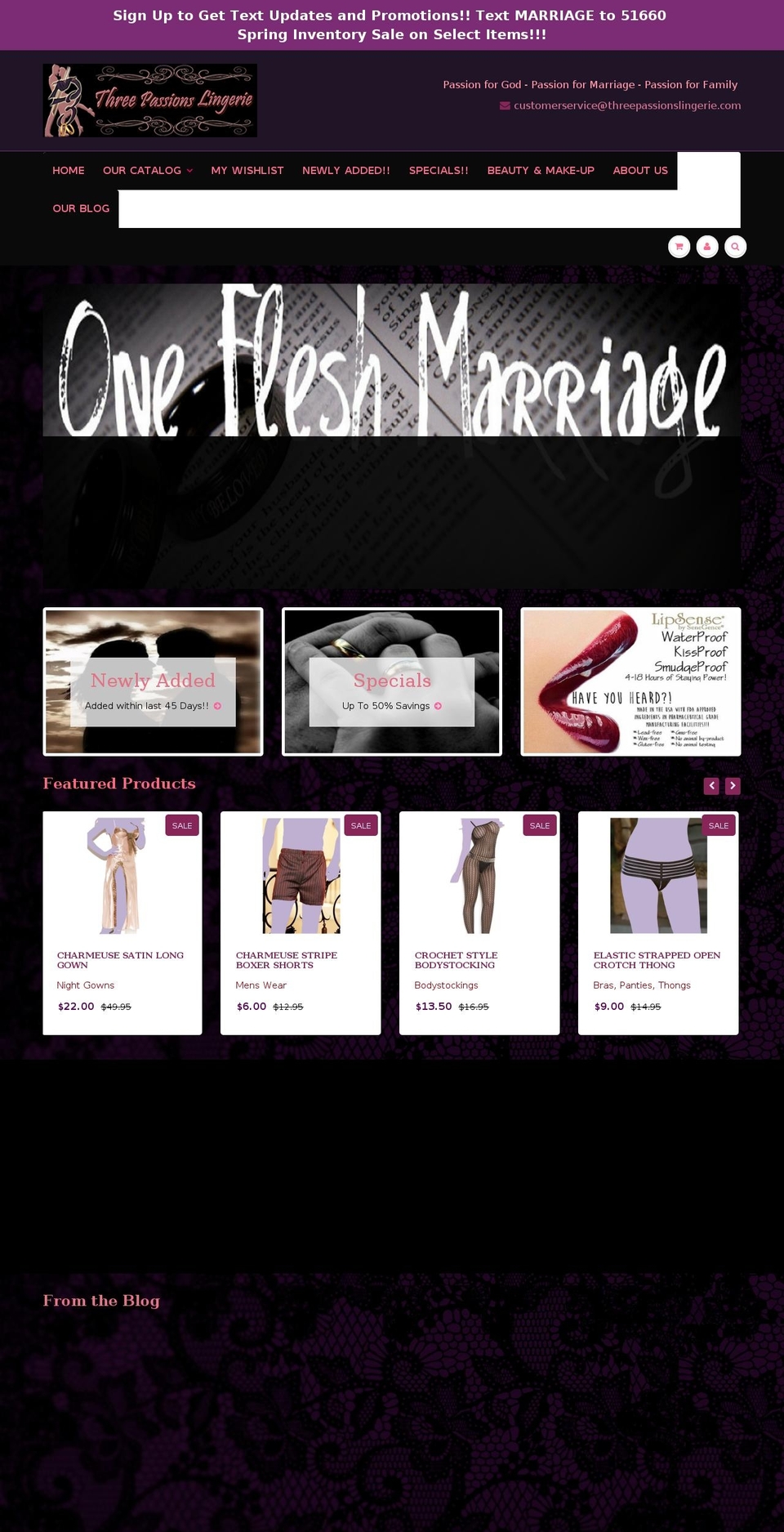 threepassionslingerie.net shopify website screenshot