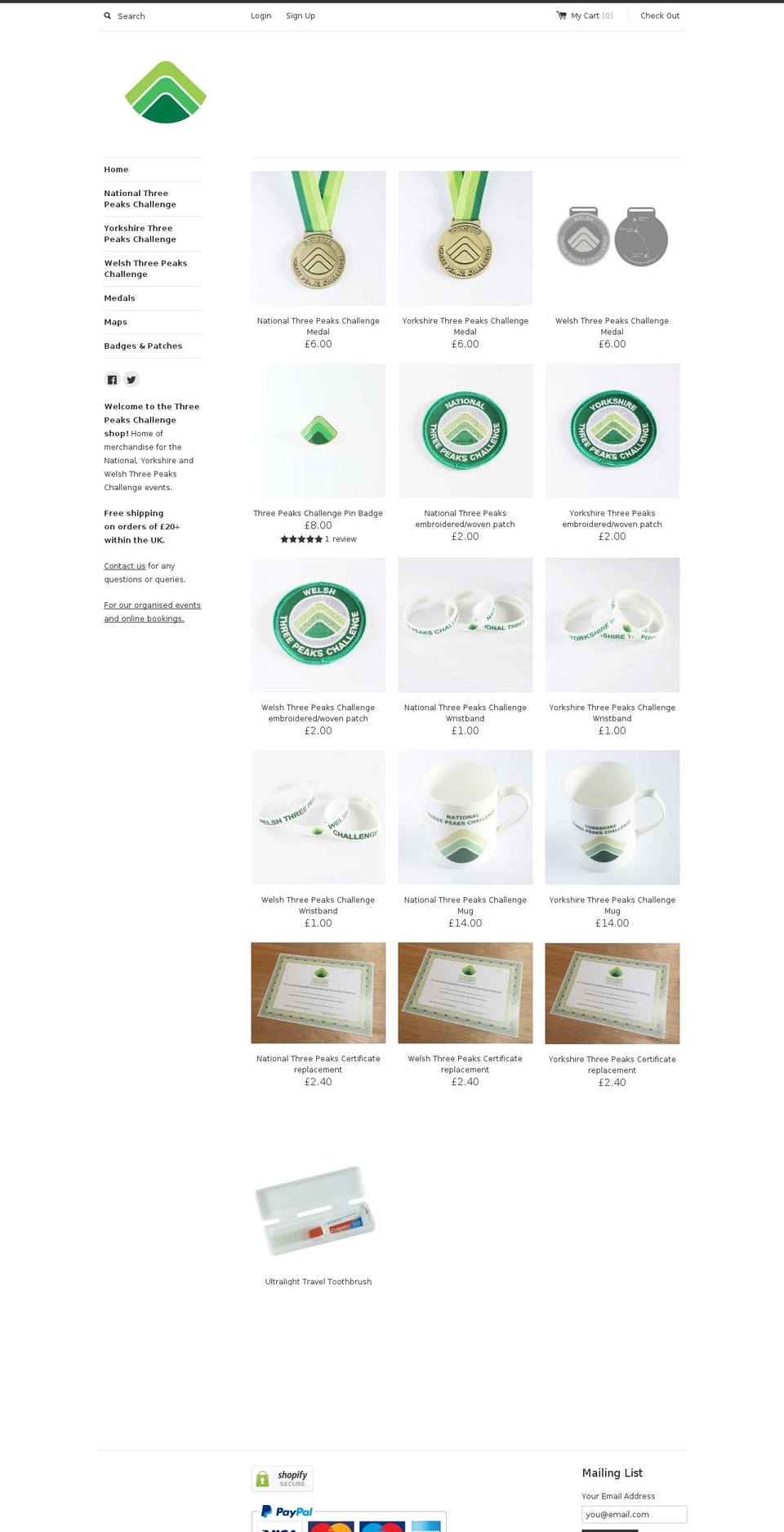 threepeaksshop.com shopify website screenshot