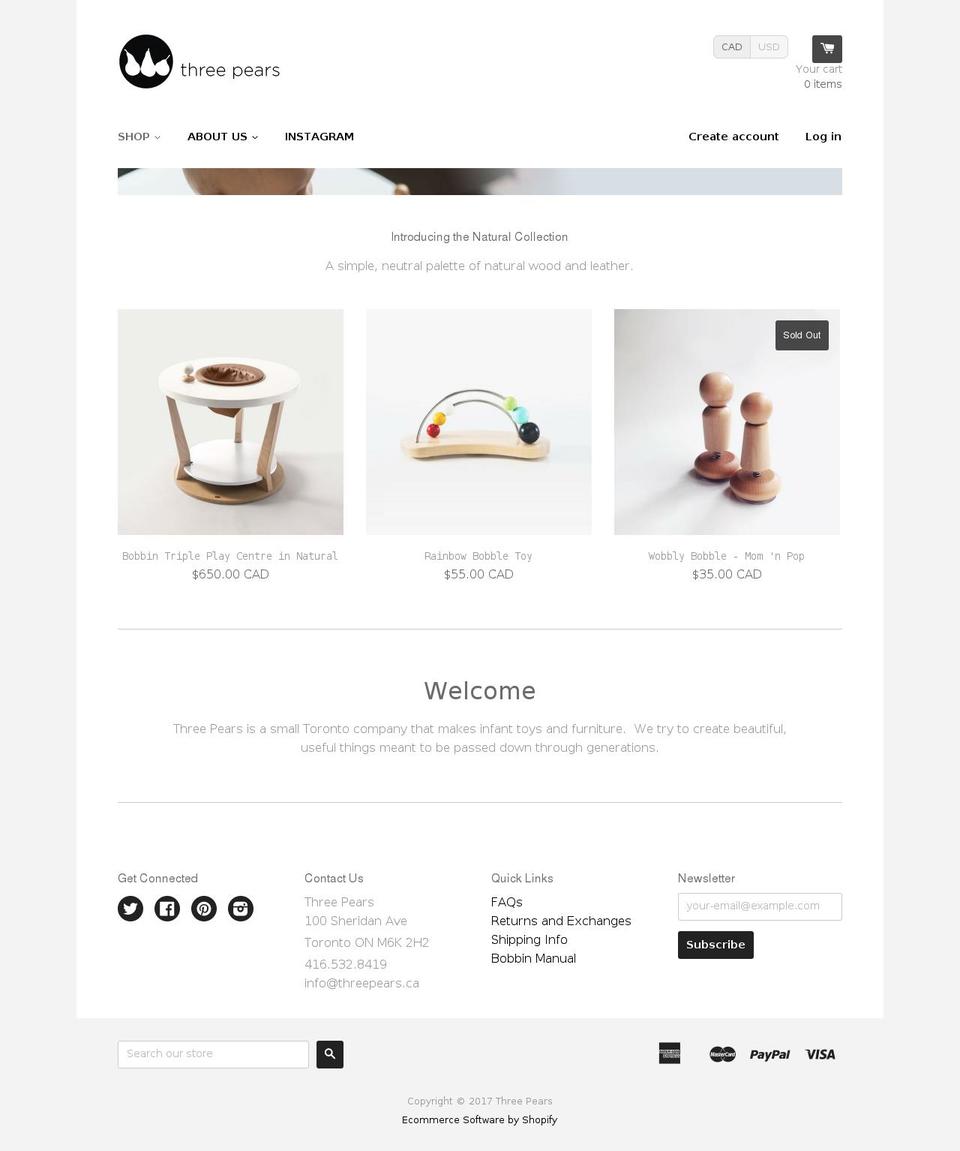 React Shopify theme site example threepears.ca