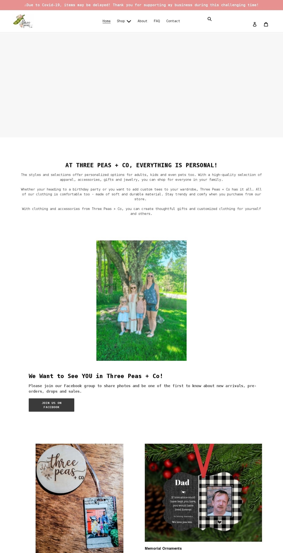 threepeasandco.com shopify website screenshot