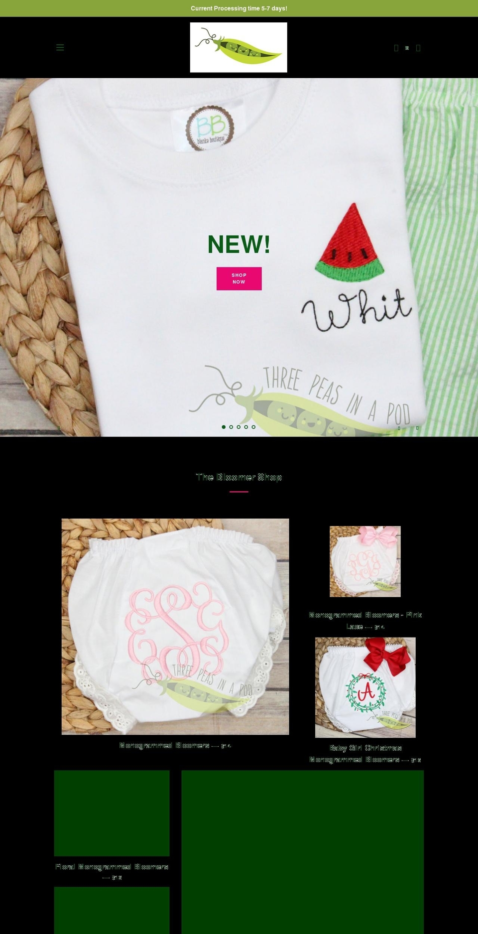 threepeasnola.com shopify website screenshot