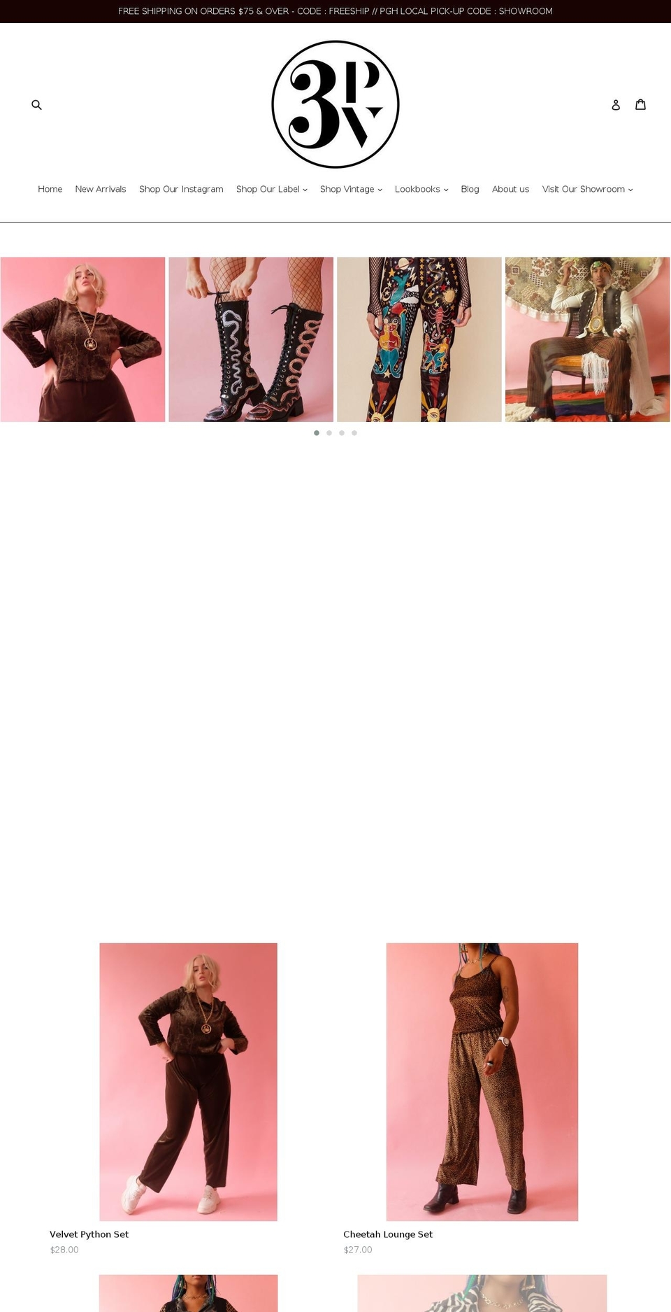 threepigsvintage.com shopify website screenshot