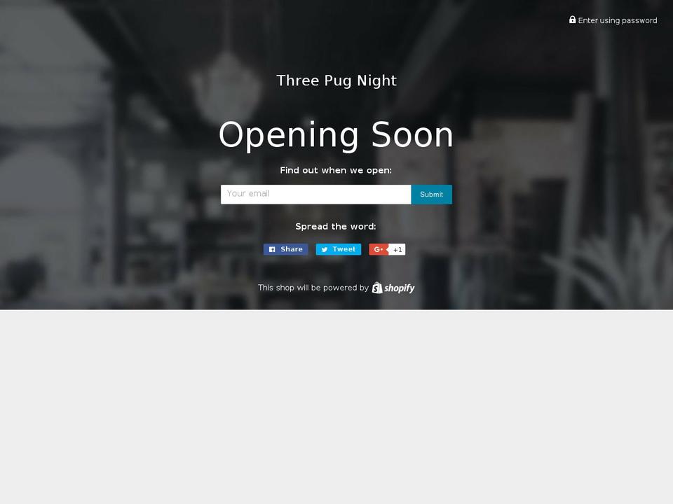 threepugnight.com shopify website screenshot