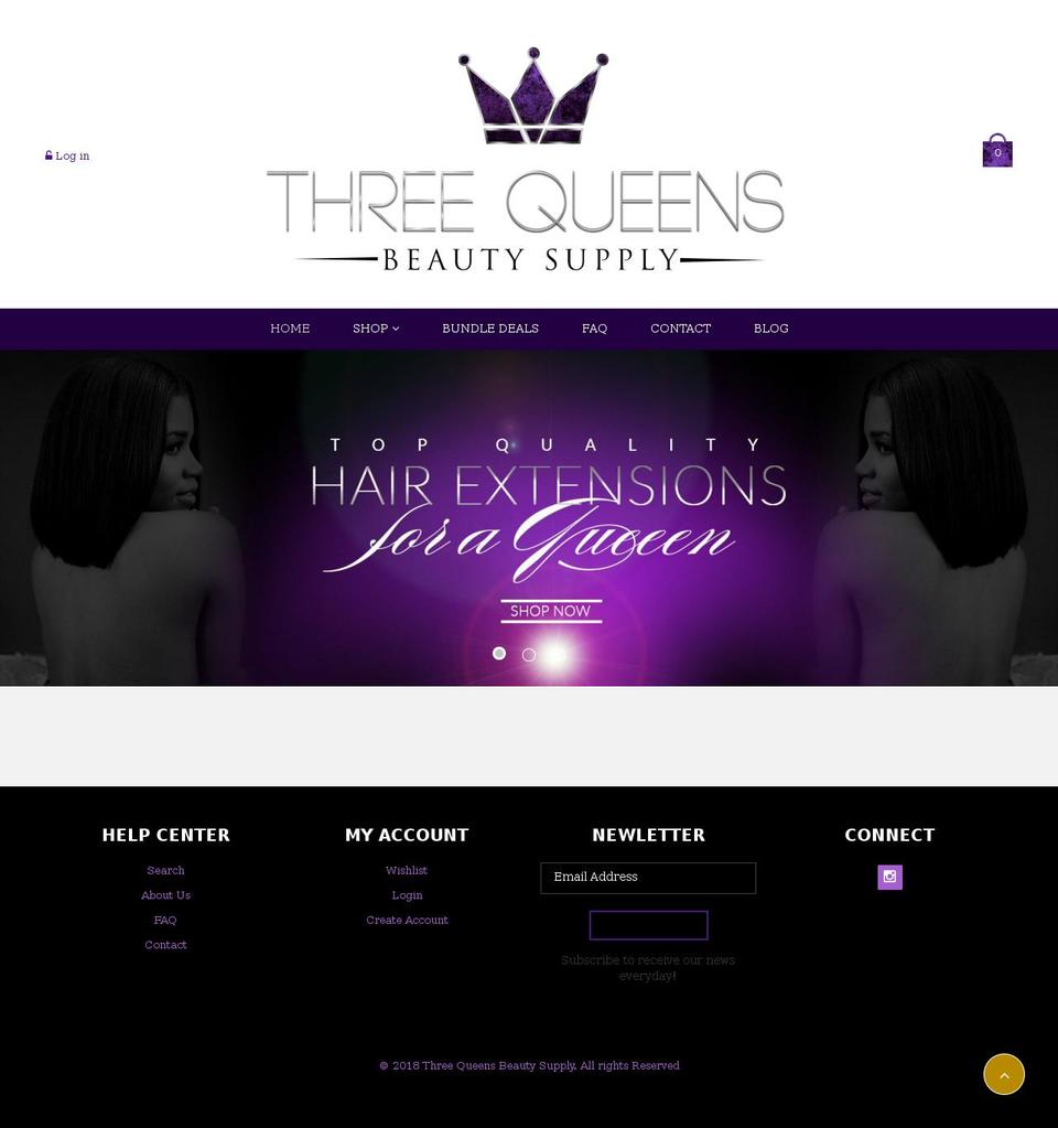 threequeensbeauty.com — Shopify storefront screenshot