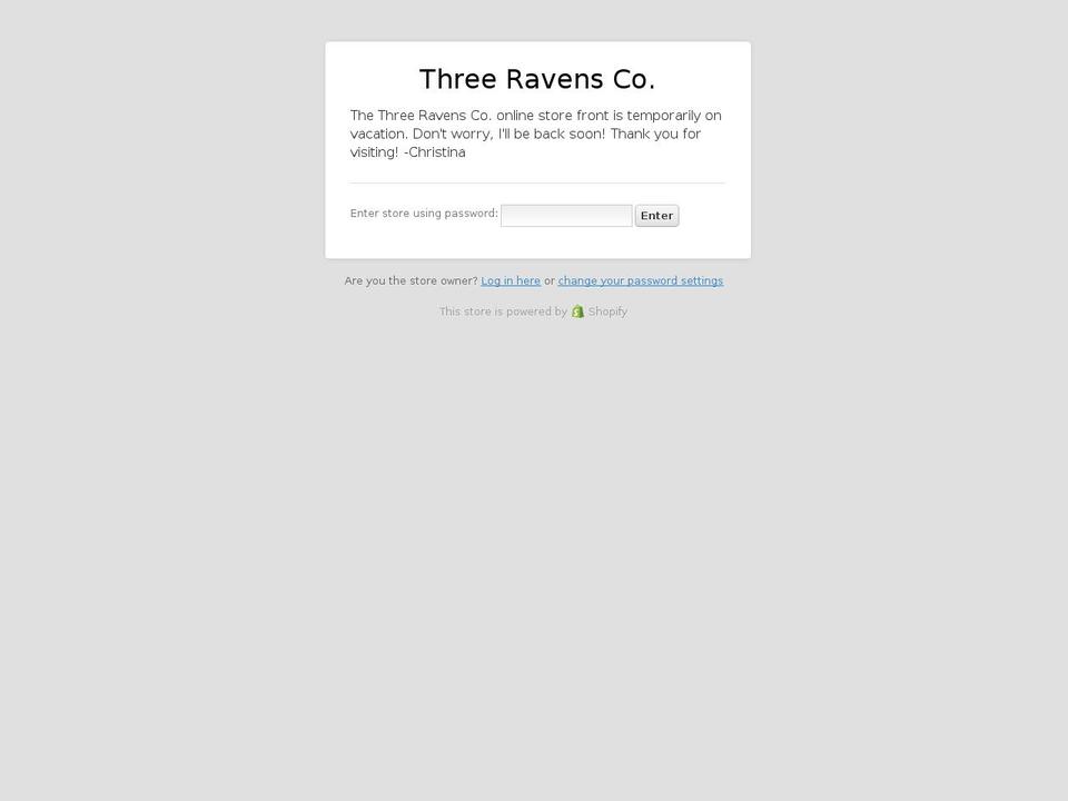 threeravenscompany.com shopify website screenshot