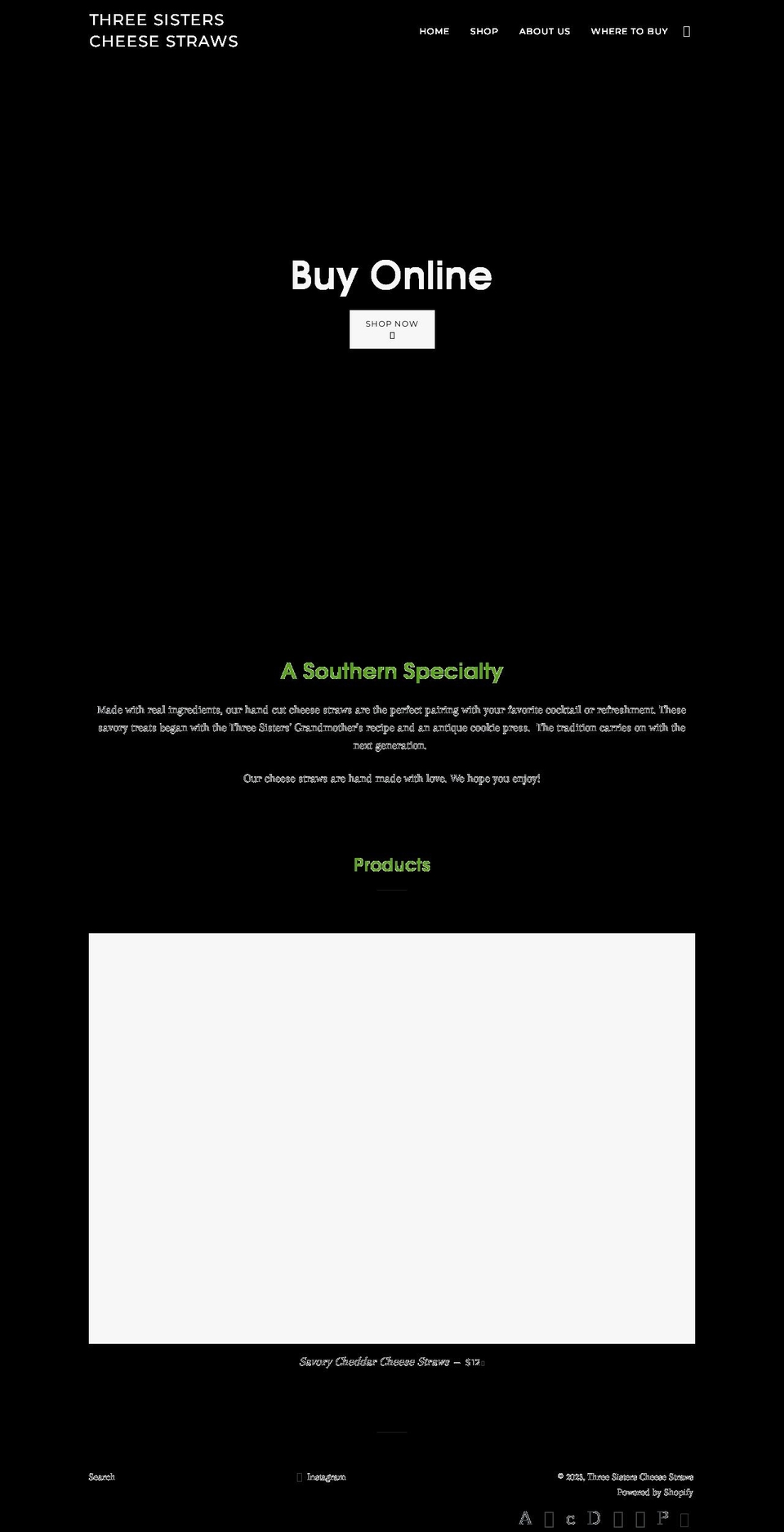 threesisterscheesestraw.com — Shopify storefront screenshot