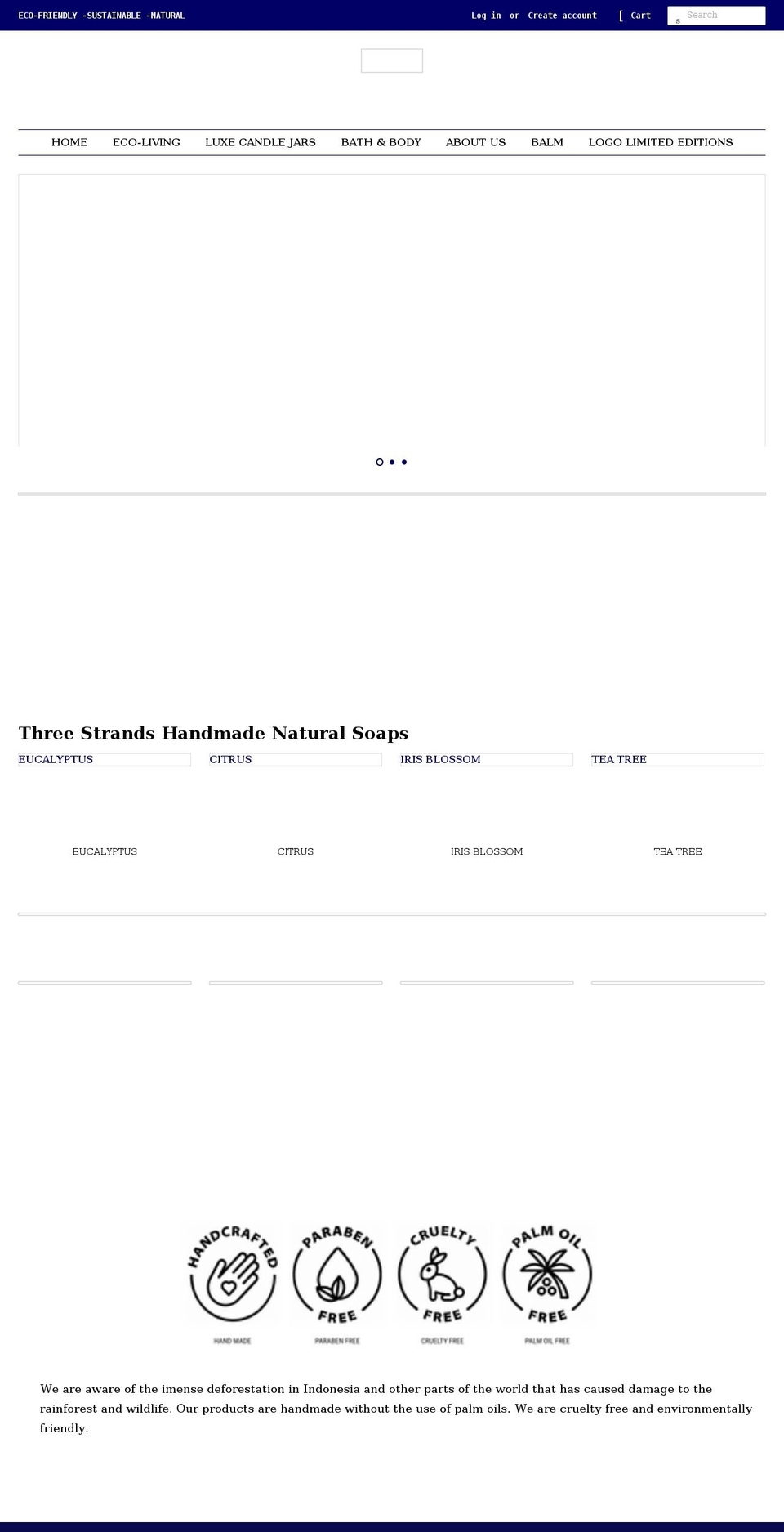 threestrandsnaturals.com shopify website screenshot