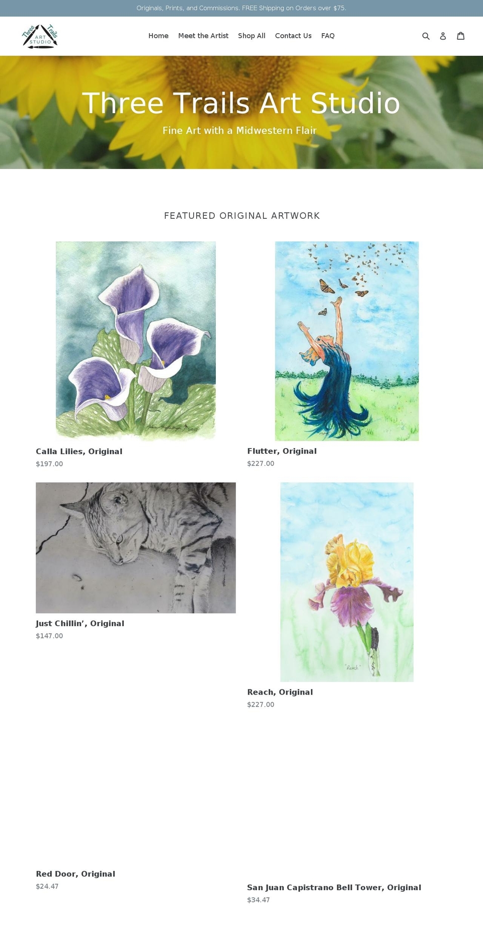 threetrailsartstudio.com — Shopify storefront screenshot