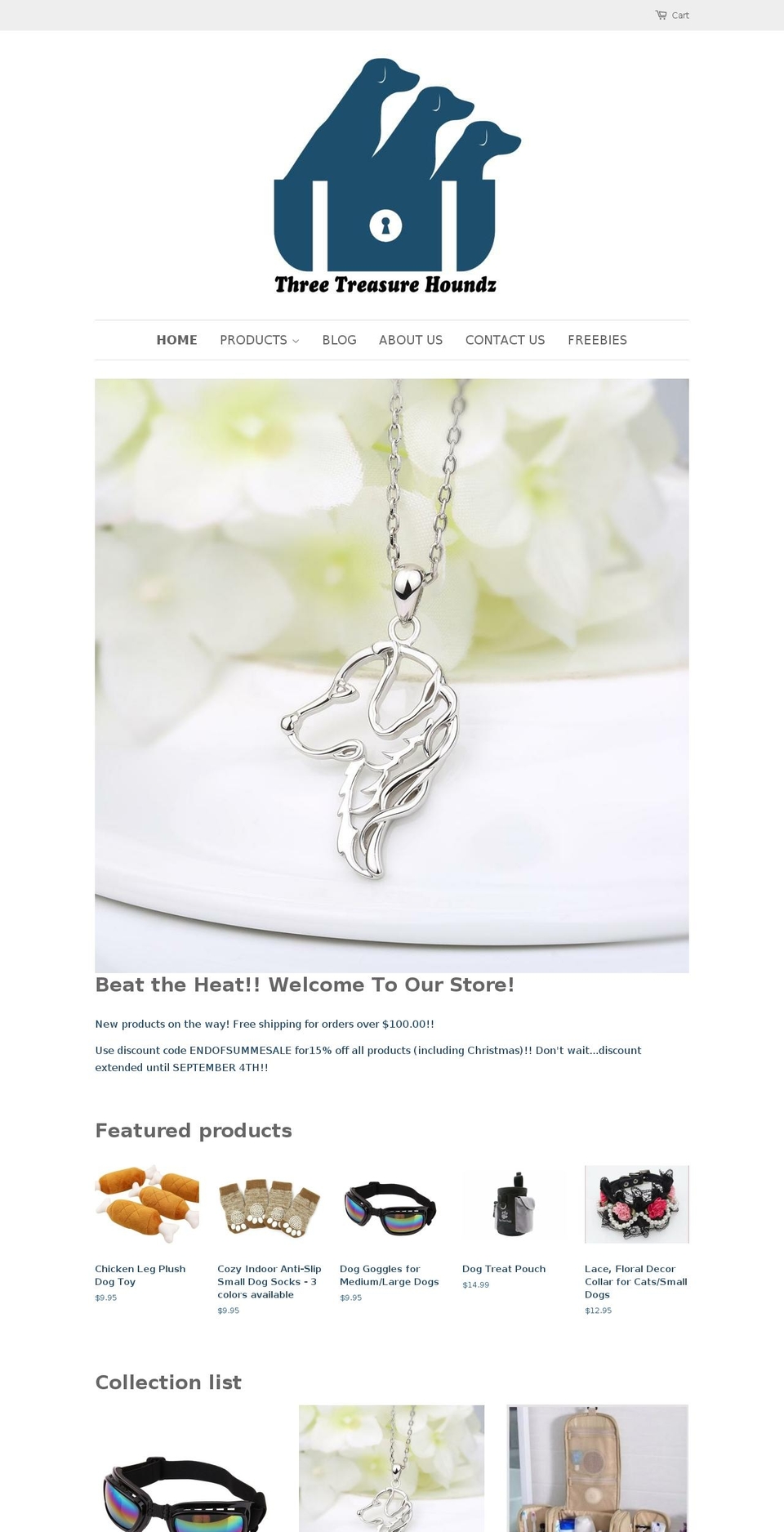 threetreasurehoundz.com shopify website screenshot