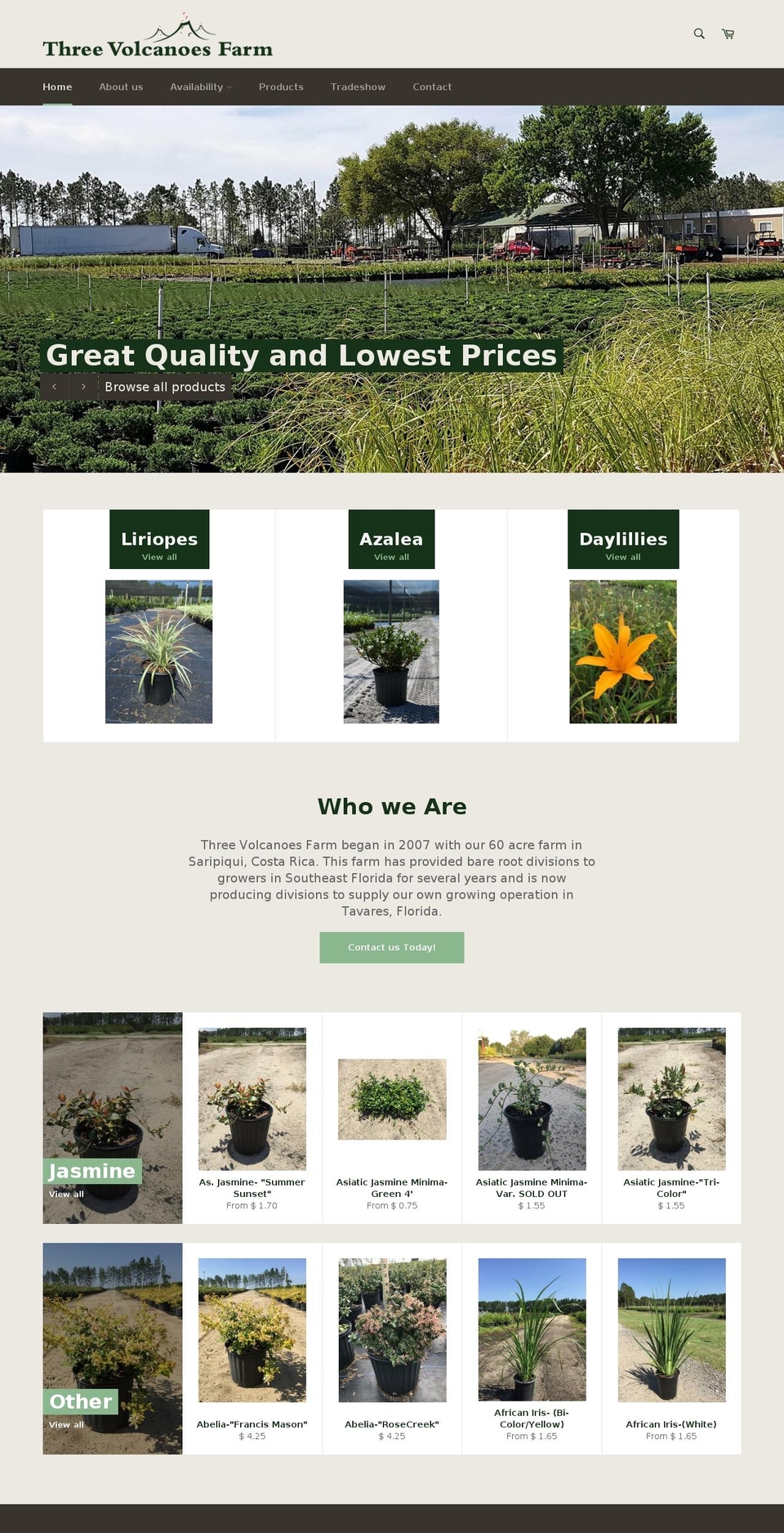 threevolcanoesfarm.com shopify website screenshot