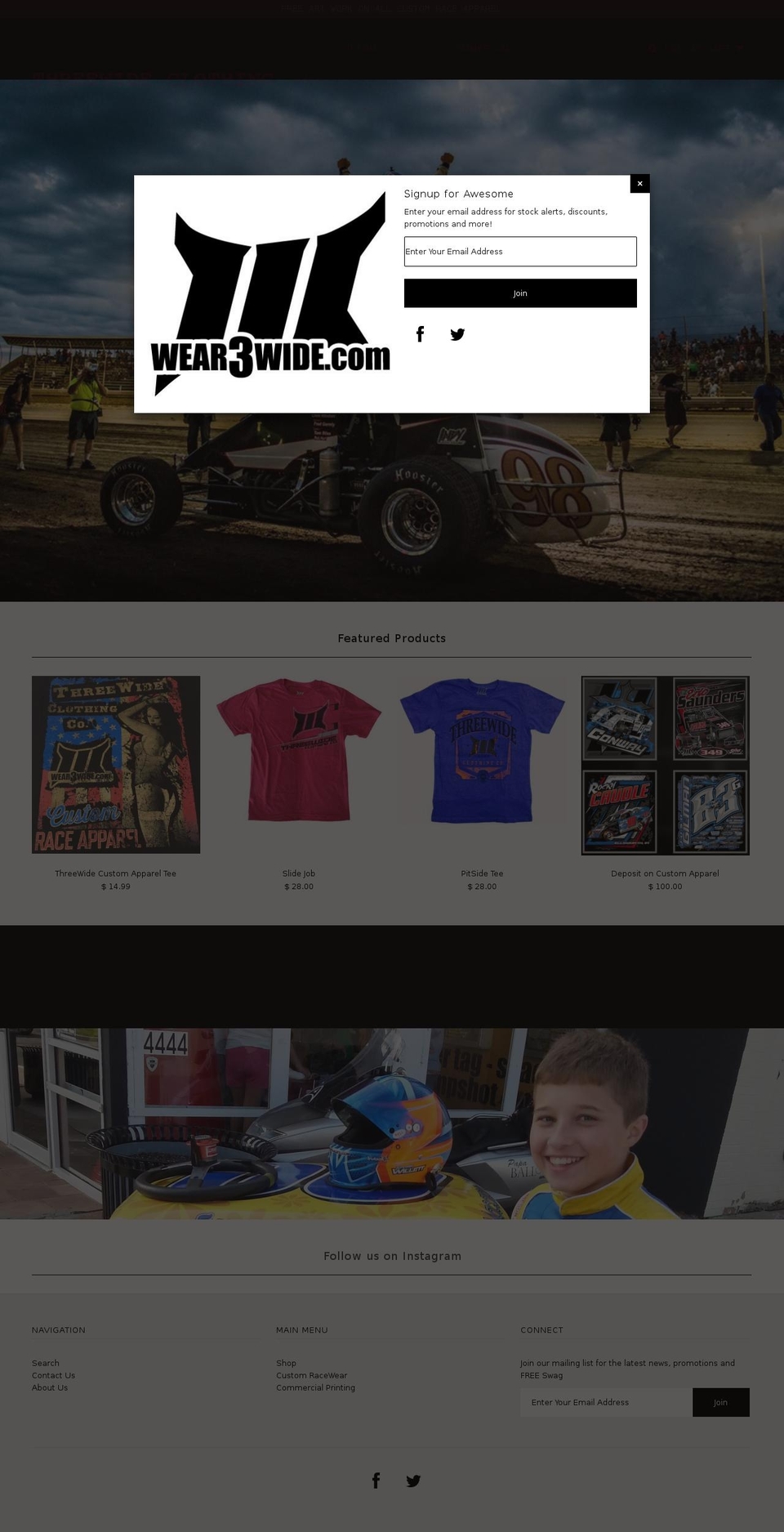 threewideracing.com shopify website screenshot