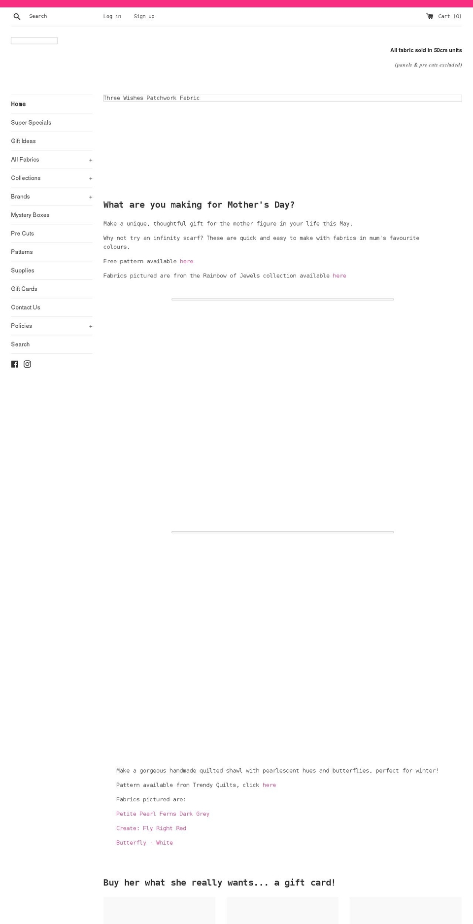 threewishespatchworkfabric.com.au shopify website screenshot