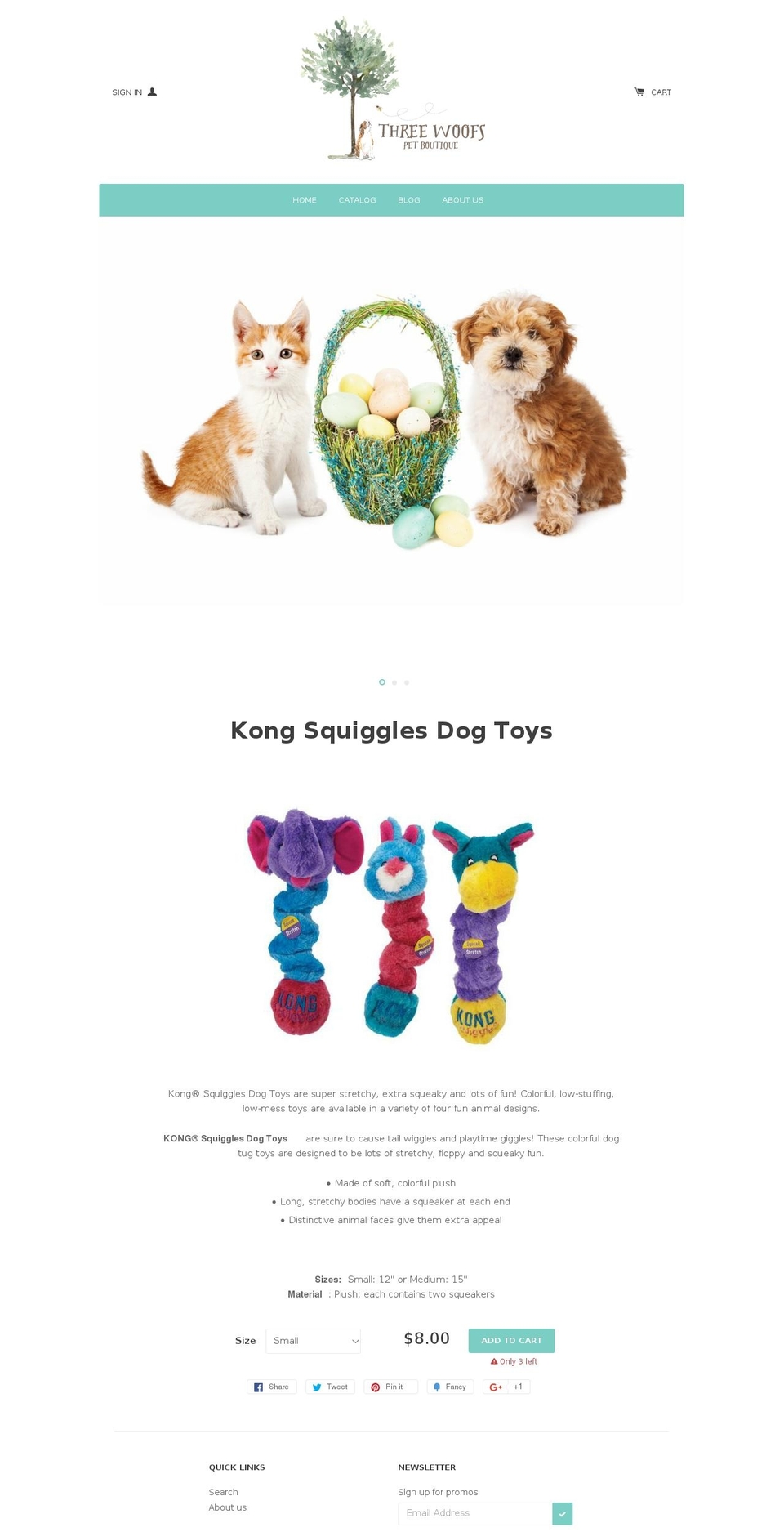 threewoofs.com shopify website screenshot