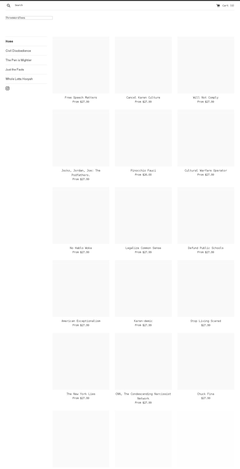 threewordtees.com shopify website screenshot