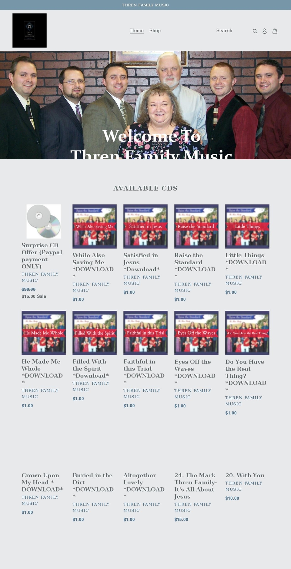 threnfamilymusic.org shopify website screenshot