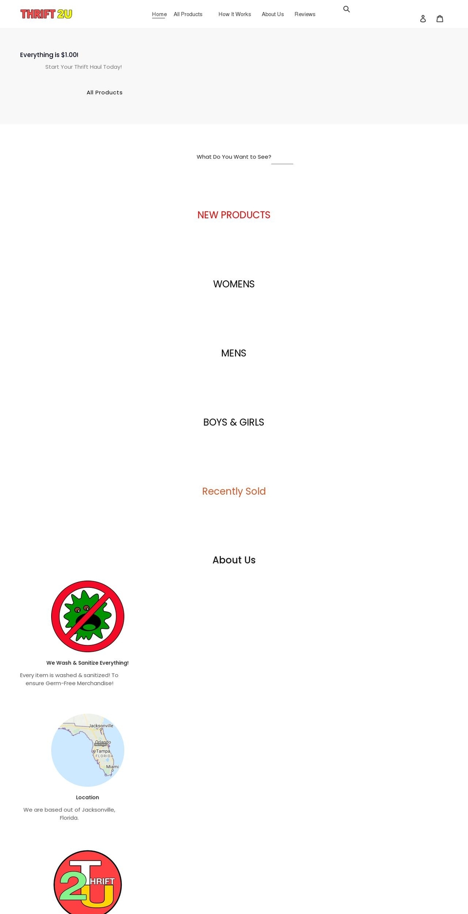 thrift2u.com shopify website screenshot