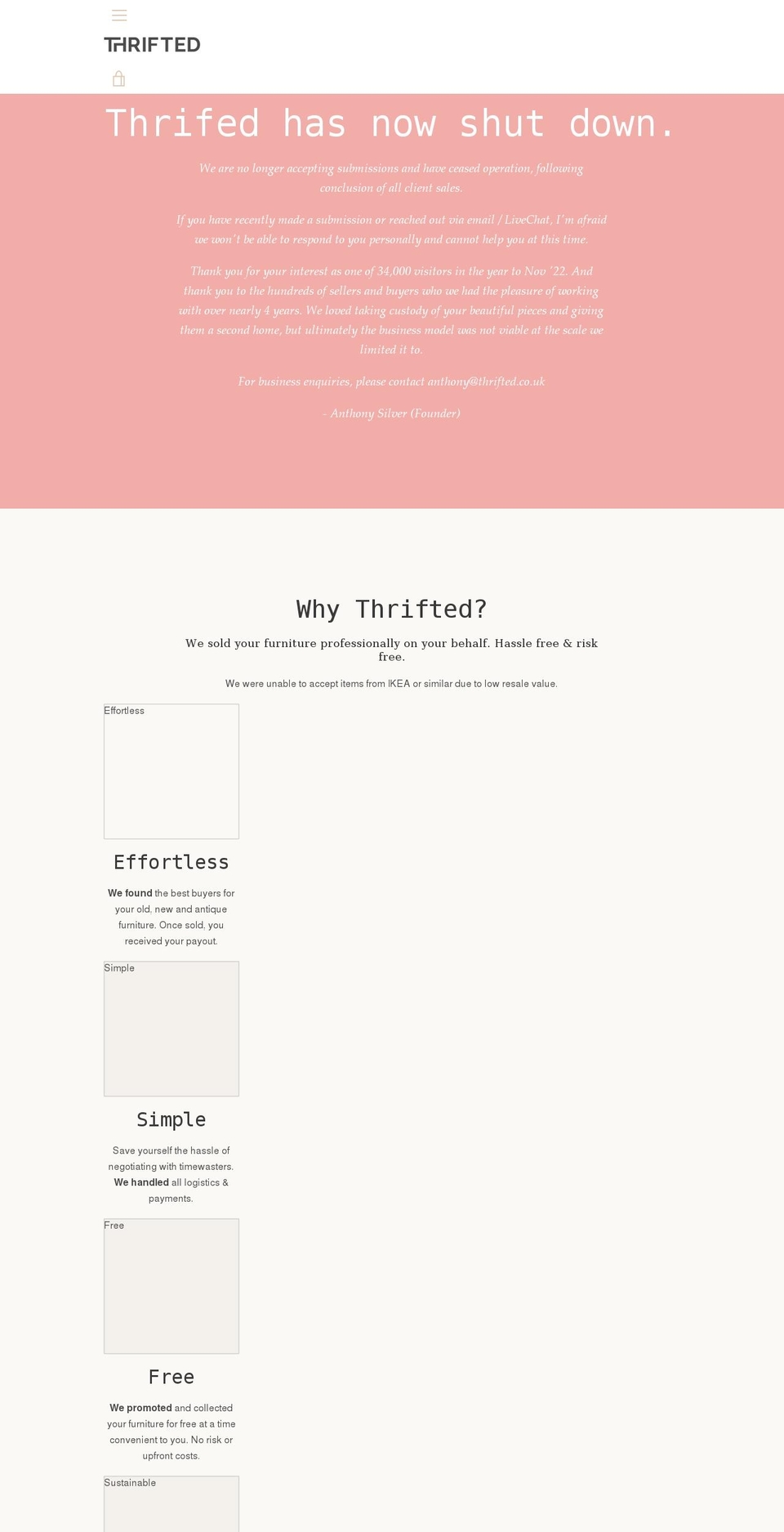 thrifted.co.uk shopify website screenshot