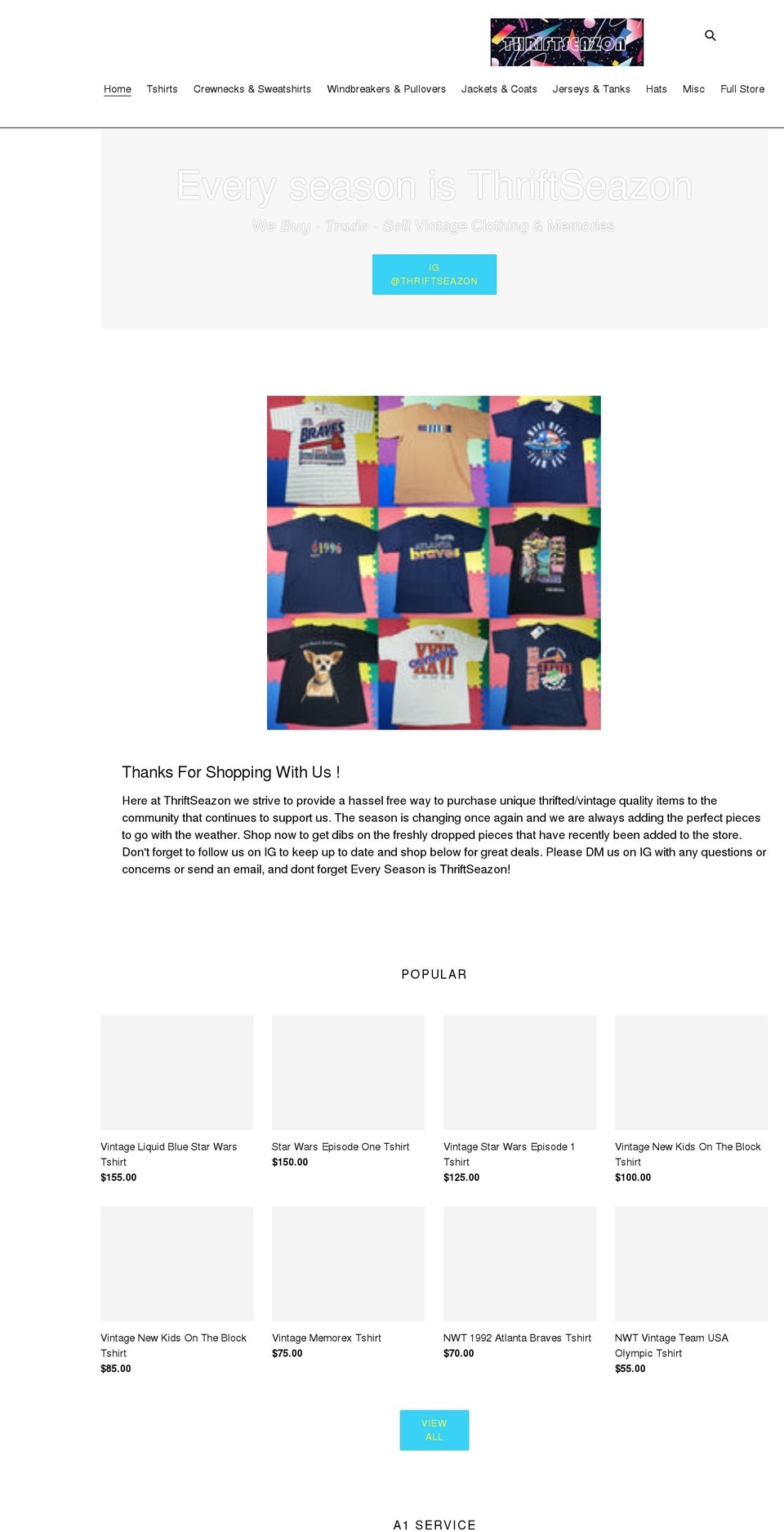thriftseazon.com shopify website screenshot