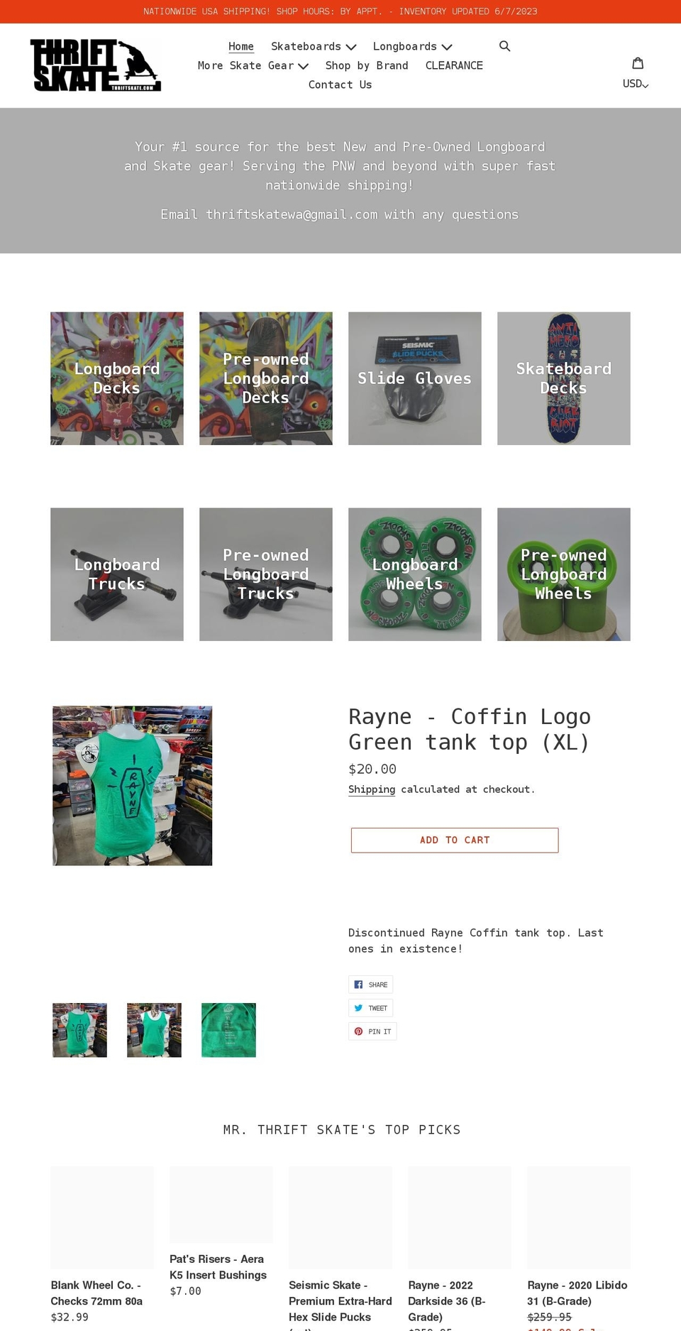 thriftskate.com shopify website screenshot