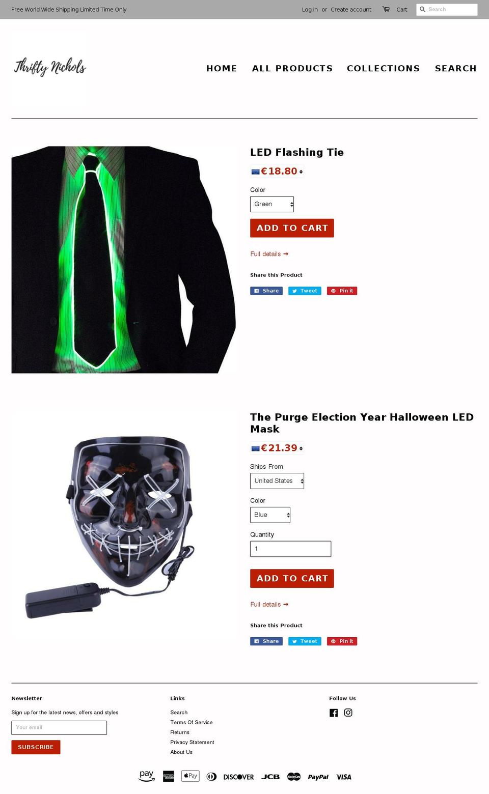 thriftynichols.com — Shopify storefront screenshot