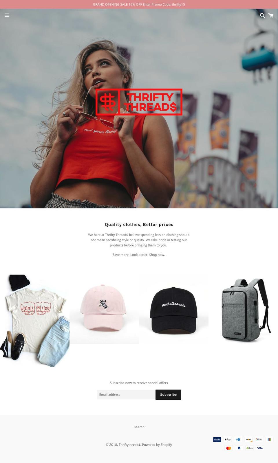 thriftythread.com — Shopify storefront screenshot