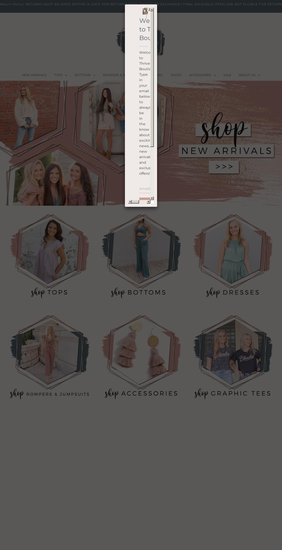 thriveboutique.net shopify website screenshot