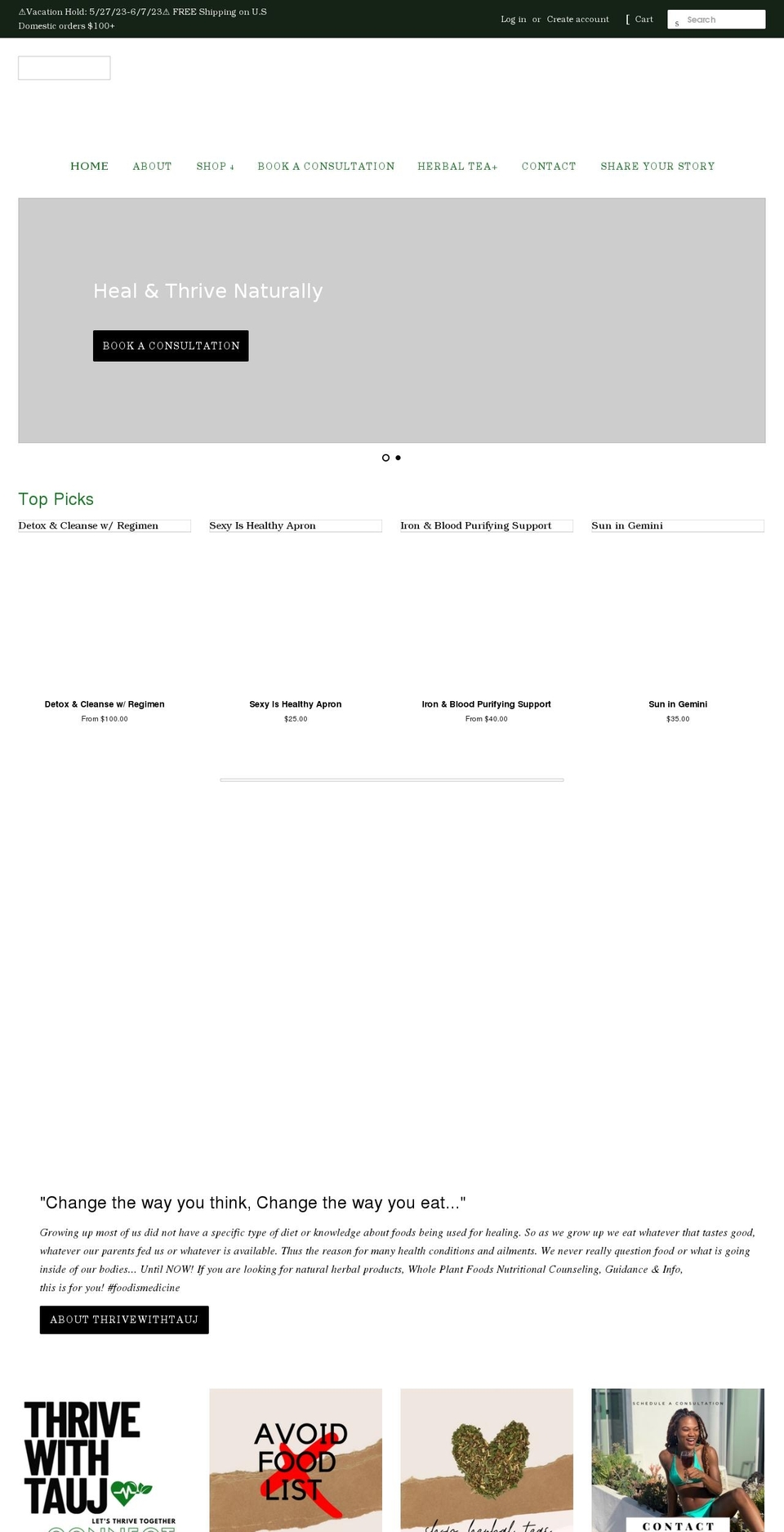 thrivewithtauj.com shopify website screenshot