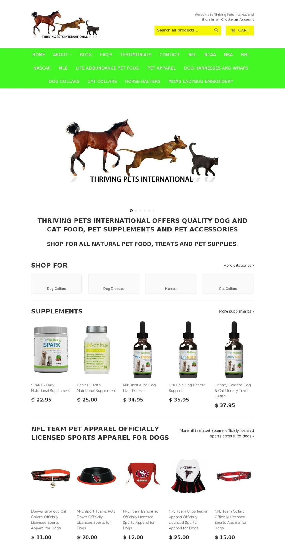 thrivingpetsinternational.com shopify website screenshot