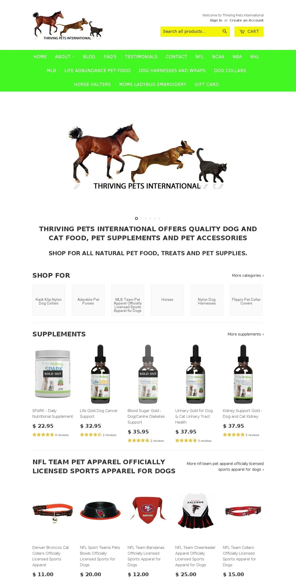 thrivingpetsintl.com — Shopify storefront screenshot