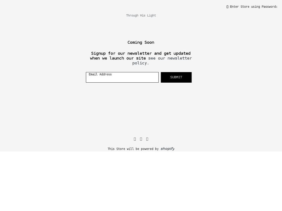 throughhislight.com shopify website screenshot