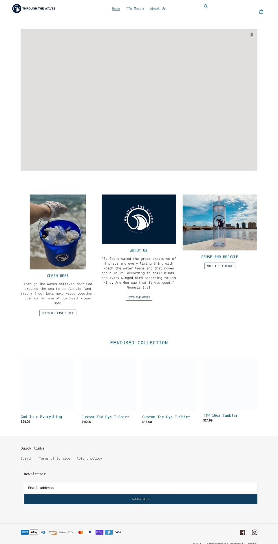 throughthewaves.com shopify website screenshot